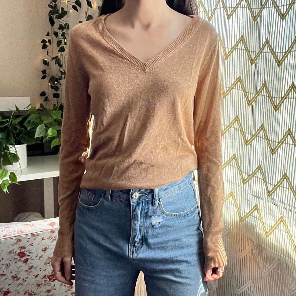 A New Day Tan V Neck Sweater